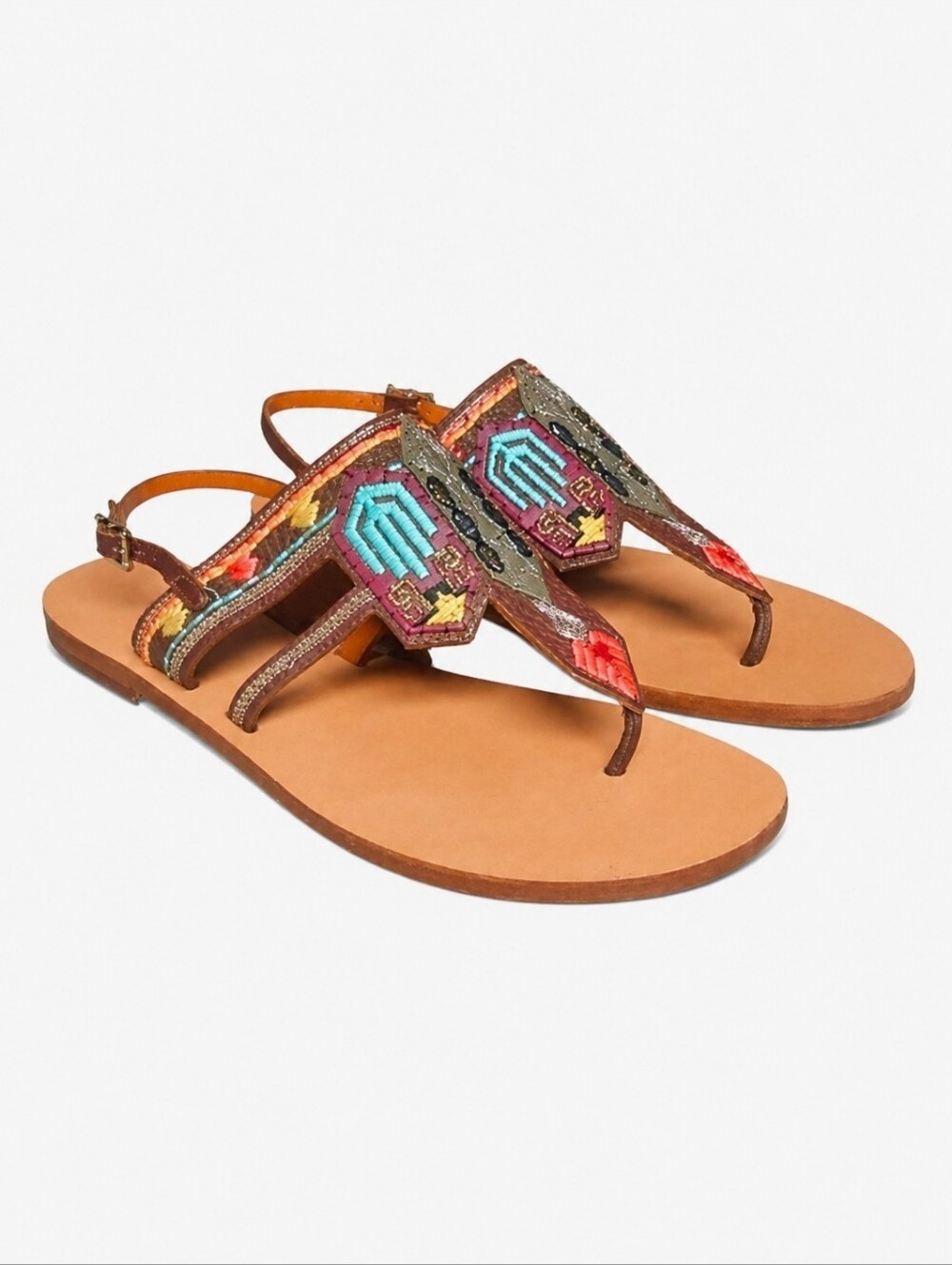 VALENTINO GARAVANI | Embroidered Thong Leather Sandals EU 37.5 / US 7.5